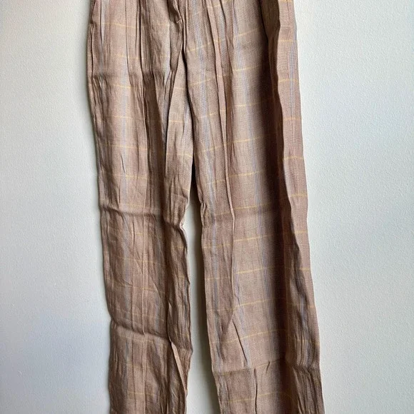 ALC Pants Womens 8‎ Brown Plaid Linen Blend High Rise Straight Leg Dressy  Work
